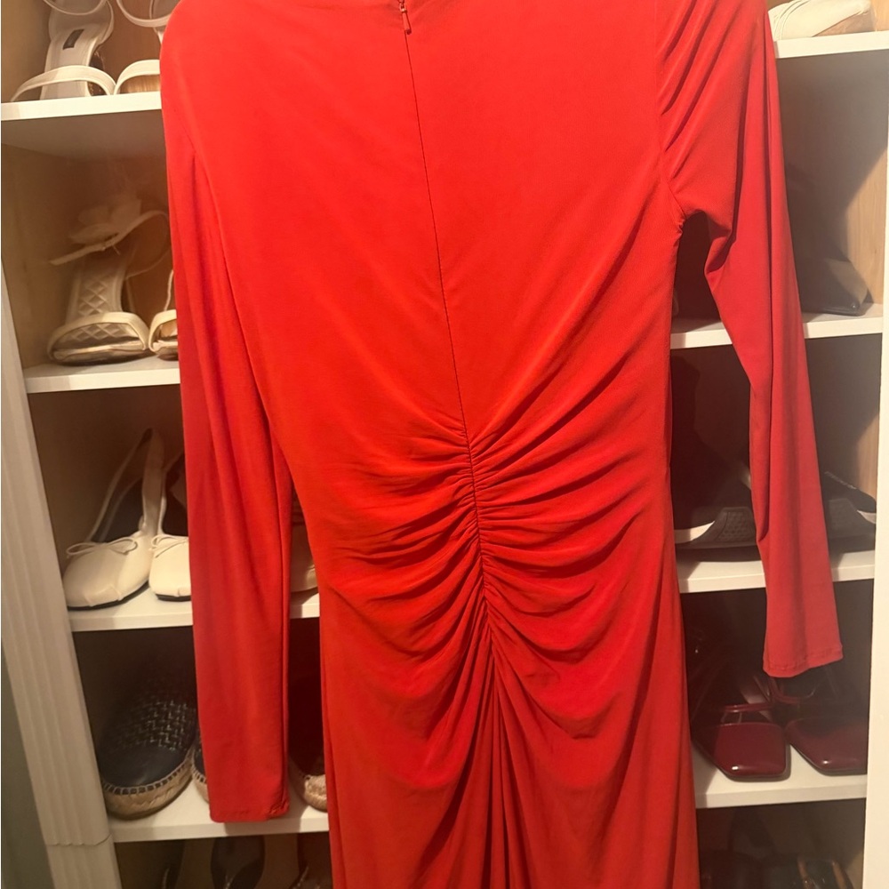 Mac Duggal Red Ruched-Back Maxi Dress